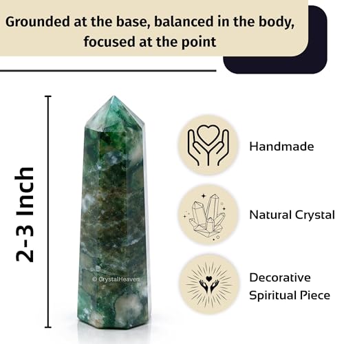 Image of Crystal Heaven Certified Moss Agate Crystal Tower Obelisk Point for Chakra, Healing and Balancing - AAA Grade Original Certified Gemstone Agate for Reiki Meditation Yoga Spiritual (2-3 Inches)