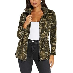 SheKiss Womens Camouflage Shacket Jacket Coats Fashion Fall Long Sleeve Zipper Canvas Camo Jackets with Pockets