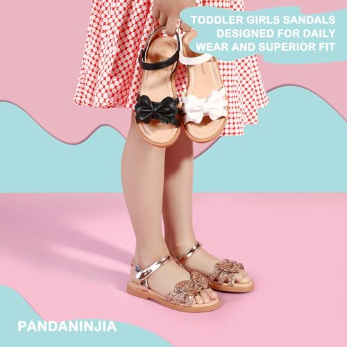 Image of PANDANINJIA Girls Sandals, Open Toe Cute Bow Princess Girls Flats, Sparkly Summer Dress Shoes Sandals for Toddler /Little Kid /Big Kid
