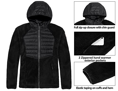 Little Donkey Andy Womens Sherpa Full Zip Fuzzy Fleece Jacket Fluffy Soft Hooded Winter Warm Lightweight Hybrid Casual Outerwear Coats For Hiking Running Skiing Travel Black M #TOP4