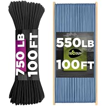 Bundle of 2 Items TECEUM Paracord Type IV 750 lb Black 100 ft & Type III 550 Blue Oil 100 ft 4mm Nylon Strong Tactical MILSPEC Parachute Cord Survival Emergency EDC Camping Hiking Military