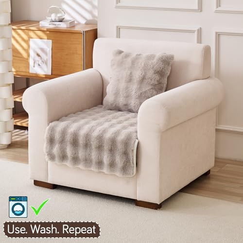 Image of HOKIPO 'FurHug' Luxury Faux Rabbit Fur Anti Slip Sofa Mat for 1 Seater, Latte Brown (NEW-5010-LCF*1)