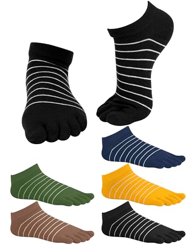 Image of Sintege 5 Pairs Stripe Toe Socks Women Colorful Finger Sock with Toes Separated Ankle Socks for Athletic Running Women Men