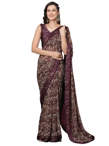Image of Satrani Women's Weight Georgette Floral Printed Saree with Unstitched Blouse Piece