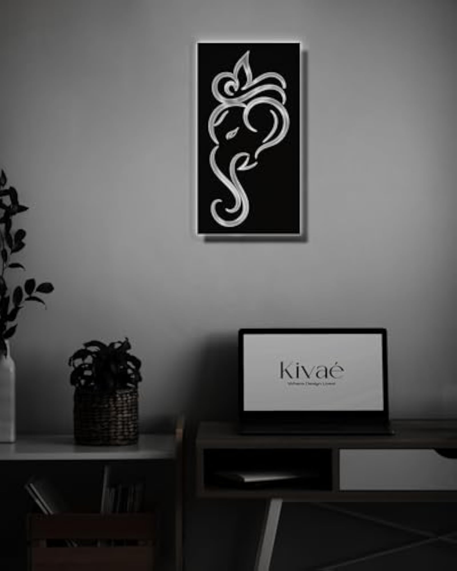 Ganesh ji Wooden Neon Light Backlit Wall Art