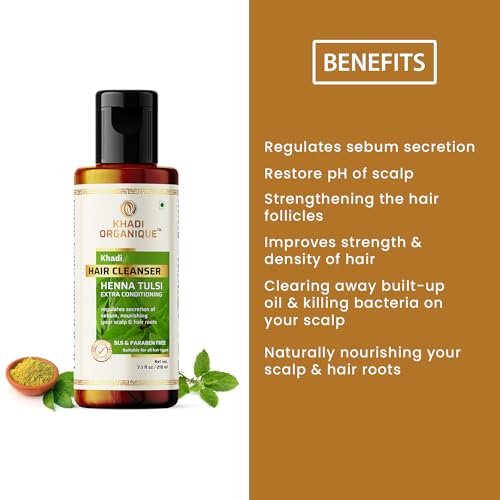 Image of Khadi Organique Henna Tulsi Extra Conditioning Hair Cleanser SLS & Paraben Free, 210 ml