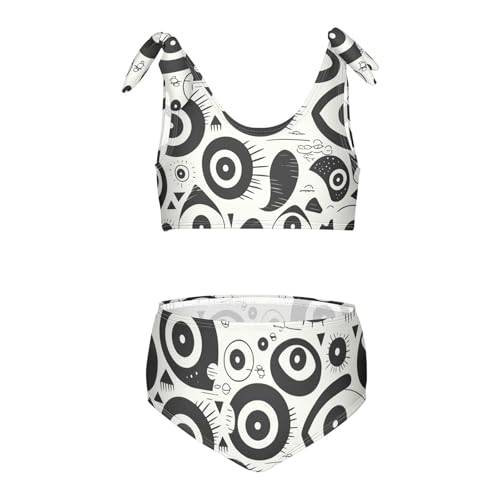 Black and White Evil Eyes Girls Two Piece Kids Bikini Set Quick-Dry Swimsuits Swimwear Cute Shoulder Strap