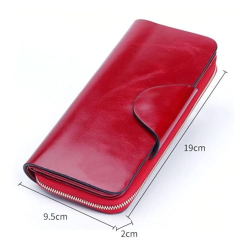 Oil Wax Wallet Long Multi Card Wallet Card Cover Female Hand Bag Purse Portable Bag (D,9.5 * 2 * 19cm)3