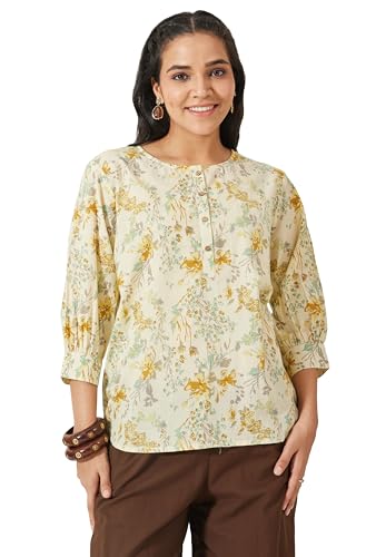 Haut A-Line en coton jaune floral idéal pour vos sorties estivales