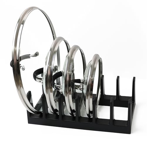 DIVCHI Pan Organiser For Cupboard Plastic Pot Lid Holder With 6 Sections | Pot Lid Organiser | Pan Storage Organizer | Pot & Pan Racks | Kitchen Accessories (Black)