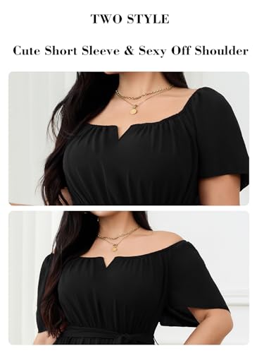 Image of RWJ Plus Size Women Dress V Neck Short Sleeve Mini Formal Wedding Cocktail Party Dresses with Belt