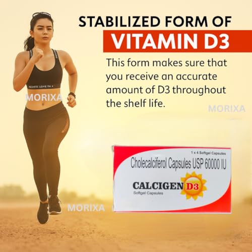 Image of MORIXA Calcigenn D3 Capsule | Cholecalciferol 60000 IU Vitamin D3 Supplement | Softgel Capsules | 4x5 Strips (20 Capsules)