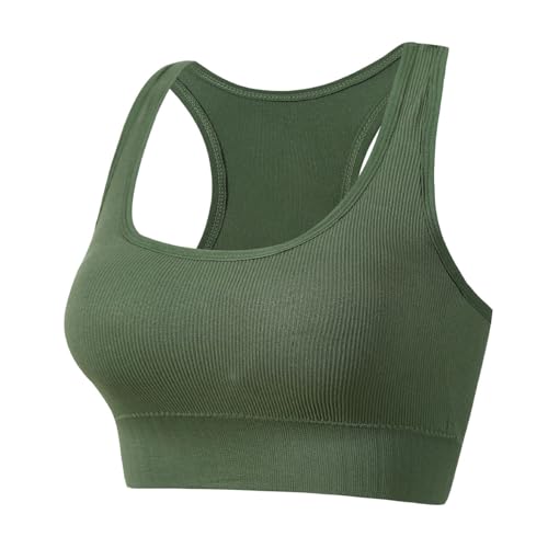 Padded Raceback Sports Bra for Women Ribbed Yoga Workout