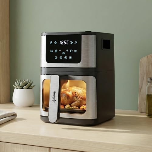 Lifelong BRIK 2-in-1 Air Fryer & Barbeque | 1350W Power, 8 Presets | 4.2L Basket with Glass Window | Flip Design for Air Frying & Grilling | Low Oil Cooking, 360° Rapid Air Technology |LED Touch Panel view 2