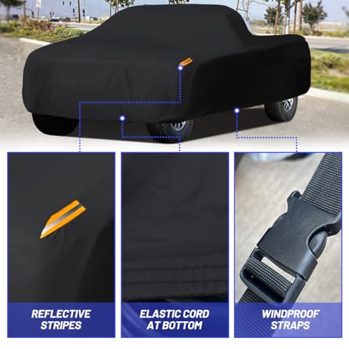 Image of MORNYRAY Waterproof Car Cover All Weather Snowproof UV Protection Windproof Outdoor Full Truck Cover, Universal Fit for (All Black, Fit Truck Length 230-242 inch)