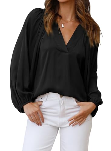 Spriolim Womens Fashion Pleated V Neck Blouse Dressy Casual Long