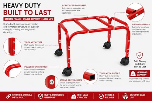 Image of Heavy-Duty Metal Cooler Stand with 360 Rotatable Wheels - Universal Fit for Kenstar, Bajaj, Symphony, Havels & Maharaja Coolers - Rust-Proof Powder Coated Finish - Sturdy & Durable Design