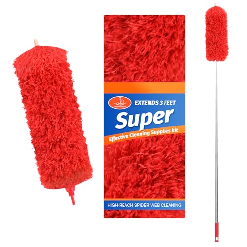 Image of ZZ LAZYCOTTAGE Microfiber Duster with Extension Pole,Washable Bendable Head Ceiling Fan Duster,15-100 inch (Red)