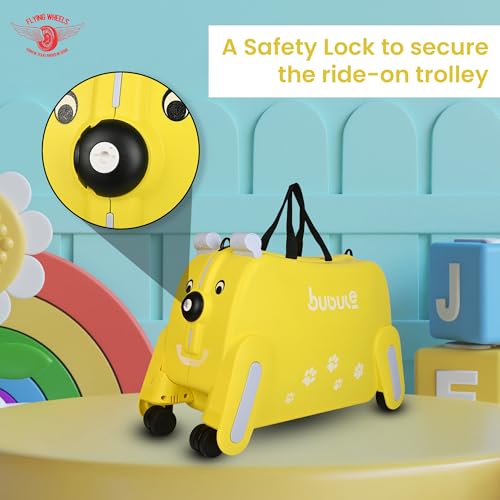 Image of Kids Trolly Bags Ride-On Suitcase with Wheels | Lightweight Rolling Luggage for Toddlers & Children | Travel Bag with Handle - Cute Cabin Trolley (Yellow)