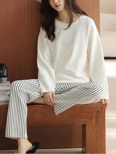 Image of Celary Women's Korean Night Suit Set | Round Neck Full Sleeve Top & Printed Ankle Length Pyjama | Skin-Friendly Fabric Soft Breathable Stretchable Loungewear | M to 2XL