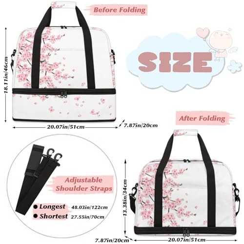 Large Weekender Overnight Bags Japanese Pink Flower Travel Duffel Bag for Women Men Gym Bag With Shoe Compartment Foldie Travel Tote Bag Carry On Personal Item Bag for Travel Gym Sports2