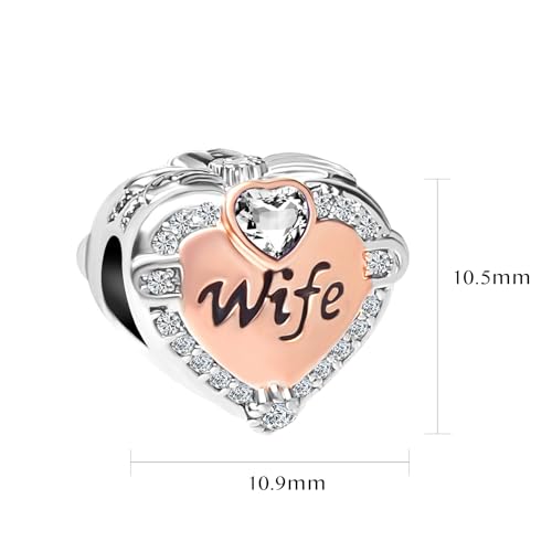 Image of Two-tone Family Rose Gold Love Heart Charm fits Pandora Charms Moments Bracelets Clear Cubic Zirconia Birthstones