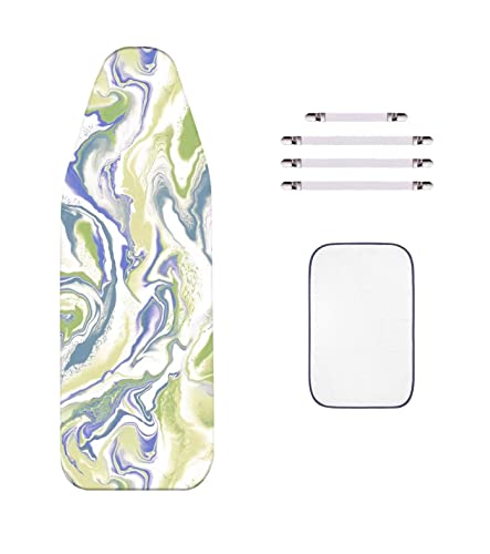 WTAIS Housse de Planche à Repasser en Coton, Plus épais - ModèLe 2 Plis, Motif Rendu Vert, Couverture Planche à Repasser RemplaçAble, avec Filet Isolant Et Fermetures
