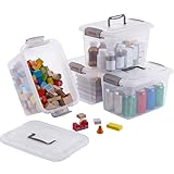 Citylife 4 Packs 6 QT Storage Bins with Lids Clear Plastic Bins with Grey Handle Stackable Storage Containers for Organizing