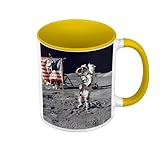 Fabulous Mug de Couleur Qualité Premium Jaune - Premier Pas De L Homme Sur La Lune Drapeau Americain Nasa Espace - Tasse avec anse et intérieur de couleur