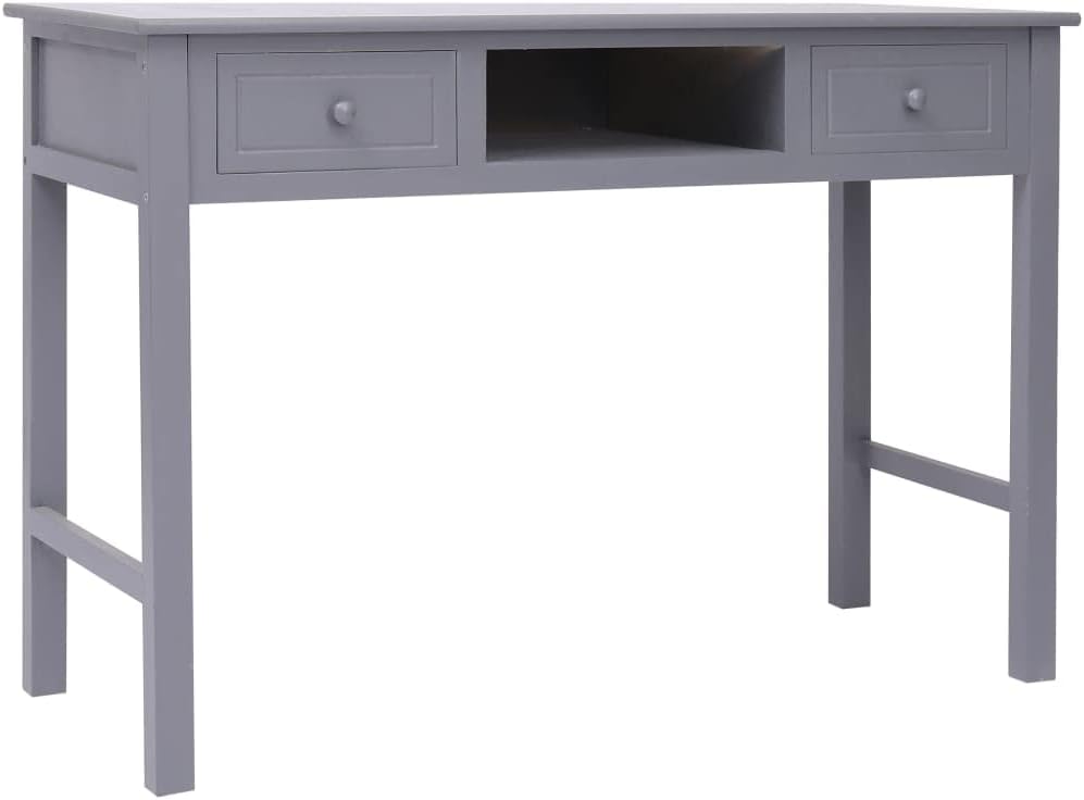 Wooden Writing Computer Desk with 2 Drawers and 1 Open Compartment, Home Office Desk Writing Study Table for Bedroom, Console Table for Living Room, Gray 43.3"x17.7"x29.9" Wood
