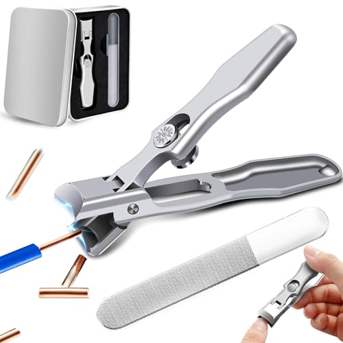 German Nail Clippers for Men, Upgraded Ultra Sharp Stainless Steel Nail Clippers for Thick Nails, Luxurious Ultra Sharp Nail Clippers Set with Nail File for Seniors Men Women (Silver)