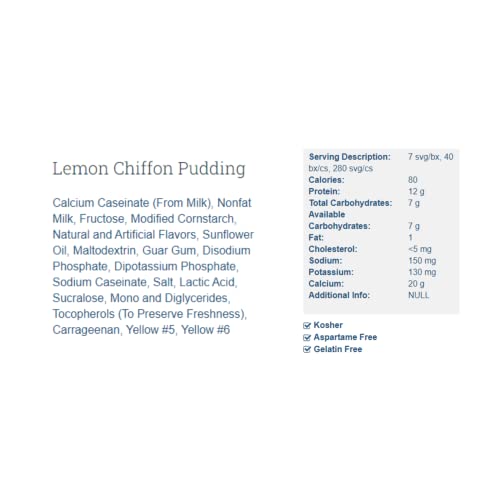Nutmeg State Nutrition High Protein Snack and Meal Replacement Pudding/Diet Pudding - Lemon Chiffon (7ct) - Trans Fat Free, Aspartame Free, Kosher, Gelatin Free
