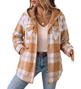 Zeagoo Womens Flannel Jacket Plaid Fleece Lined Shacket Hooded Winter Coats | Fleece jackets wome...