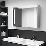 Jkghdrt LED Bathroom Mirror Cabinet with Built-in Lights Concrete Gray MDF Melamine Finish Glass Mirror 5 Compartments USB Powered Wall Mounted Storage for Makeup and Grooming Tools