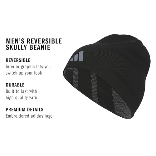 Image of adidas Men's Reversible Skully Beanie - Two-Sided Skull Cap Winter Hat