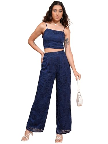 Image of Tokyo Talkies Women's Sleeveless Shoulder Straps Self Design Co-Ords| Stylish Co-Ords | Party Co-Ords