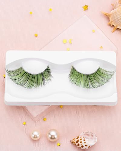outopen 1 Pair Halloween Green Lashes Green Colored Eyelashes Green Cosplay Lashes 22mm Long Green False Eye Lash Costume Party Dramatic Look Lashes - imagem 3