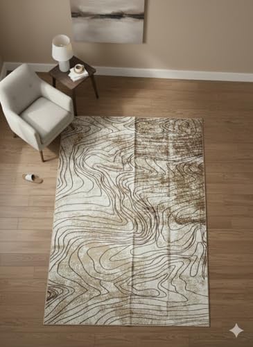 Image of CASA-NEST Soft Velvet Print Carpet (4x6 ft), Anti-Skid Design, Organic Wavy Pattern Area Rug for Modern Interior - Sand Wave Marble