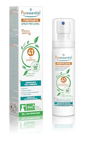 Puressentiel Spray Purificante per l'Aria ai 41 Oli Essenziali, 100% Puri e Naturali, Purifica, Tratta e Igienizza i Tessuti, 0% Gas Propulsore, Formato Viaggio, 75 ml