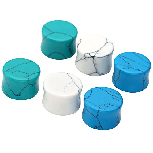 Jovivi 3pairs Gauge White Green Blue Howlite Turquoise Saddle Ear Plugs Stretcher Expander