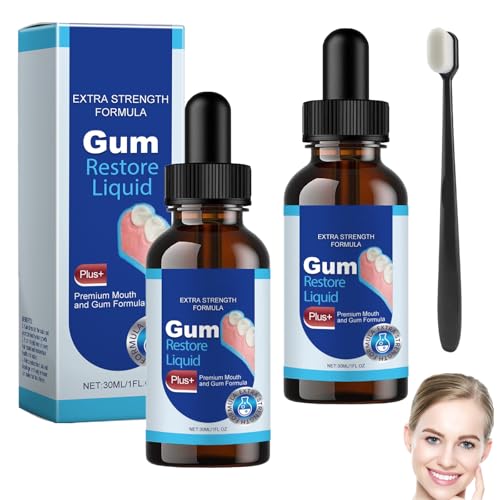 Gum Repair for Receding Gums Gingivitis Treatment 2 Pieces of Gum Repair Drops and 1 Pcs Flat-Head Toothbrush Deeply Cleans Bad Breath, Small and Easy to Carry (30ml*2)