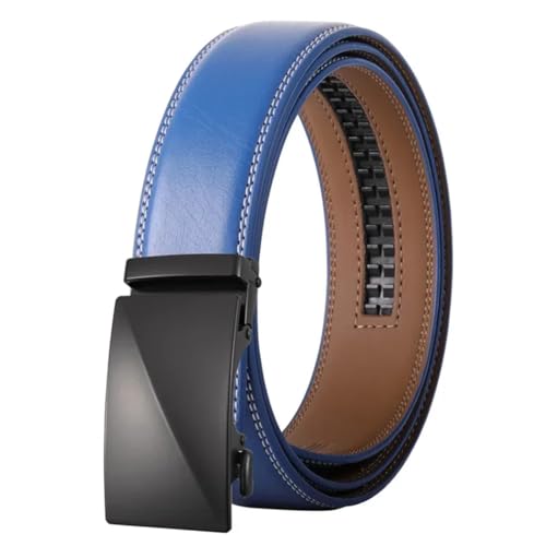 Men's Solid Color Genuine Leather Belt 3.5Cm Automatic Buckle Leather Belt