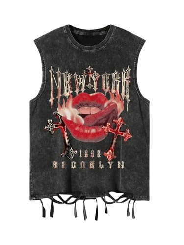 SOLY HUX Men's Summer Gothic Tank Top Graphic Print Distressed Sleeveless Shirts Vintage Hip-hop Vest