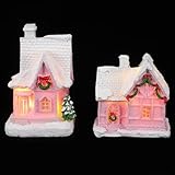 EXCEART 2個クリスマスヴィレッジ ミニ樹脂製小屋 家用テーブルトップ飾り 微景観フェアリーガーデンアクセサリー 耐久性と細部表現豊かな