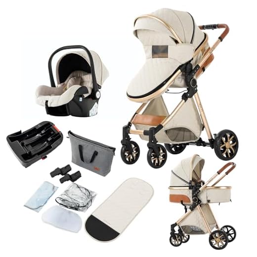 3 in 1 Baby Travel System, Reversible Baby Stroller, Pushchair Luxury Baby High Landscape Pram, Portable Standard Pram Buggy, Foldable Baby Carriage for Newborn Toddler (UDV9-WHITE with Base)