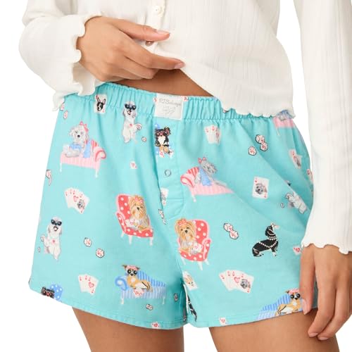 P.J. Salvage Women's Flannel Pajama Short, Turquoise, Large