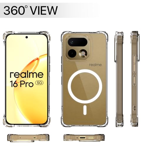 Image of Amazon Basics Back Cover for Realme 16 Pro 5G Mag-Safe Shockproof PC + TPU Protective Case Magnetic Support Bumper Case (Transparent Mag-Safe)