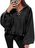 Dokotoo Womens Sweatshirts Button Collar Crewneck Oversized Loose Comfy Long Sleeve Lantern Sleeve Sweatshirts for Women Pullover Casual Fashion Winter Autumn Shirt Tops Black Small