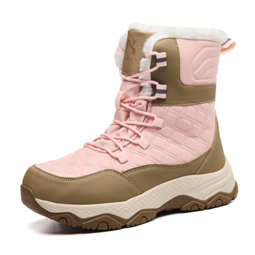 ROVELLIA Snow Boots for Women Waterproof Mid-Calf Booties Winter Hiking Boot Durable Warm Winter Outdoor Footwear Fur Lined Boot Non-Slip Climbing Shoes (Pink37)