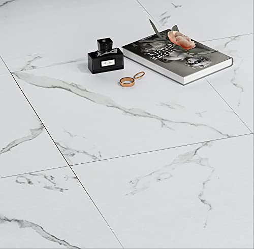 Funstick White Peel And Stick Floor Tile Waterproof 12X12 In Marble Adhesive Vinyl Flooring Peel And Stick Tiles For Bathroom Floor Tile Stickers Kitchen Laundry Room Bedroom Laminate Flooring 5 Pack #TOP6